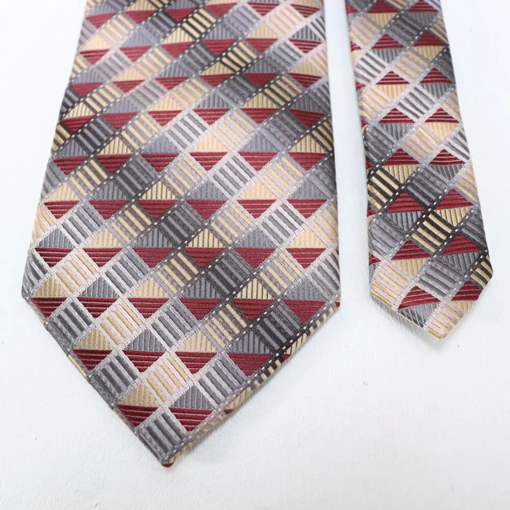 Alexander Julian Colours Tie Mens 58 in Gray Red Geometric Triangle Skids Wide